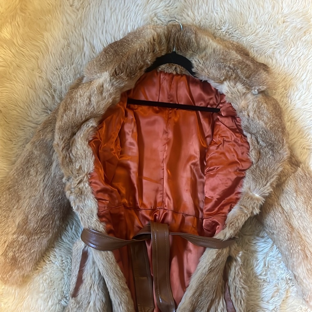Women's full length Real Fur Coat - Beige brown
